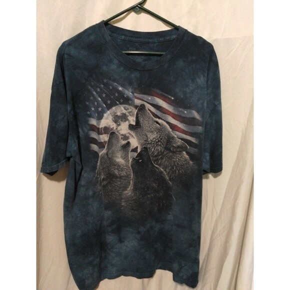 Wolves Moon USA American Flag 2014 Collin Bogle Large L Blue Tie-Dye T-shirt - Picture 1 of 5